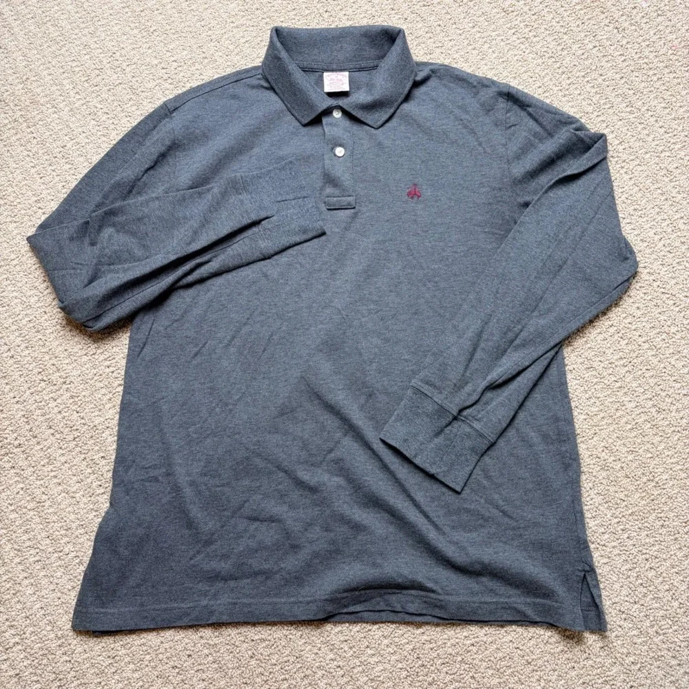 Brooks Brothers Mens Gray Long Sleeve Supima Performance Polo Shirt Original M